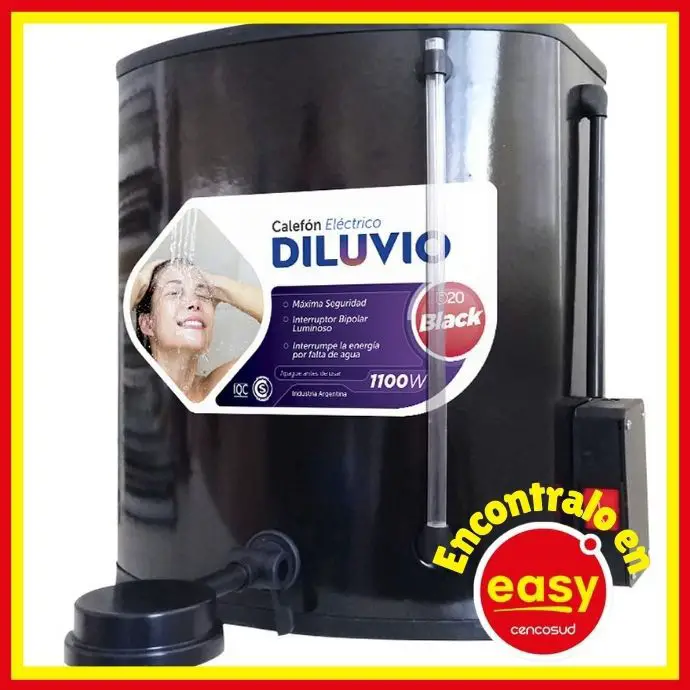Easy calefón eléctrico marca Diluvio modelo D20 Max Black G de 20 litros color negro catalogo