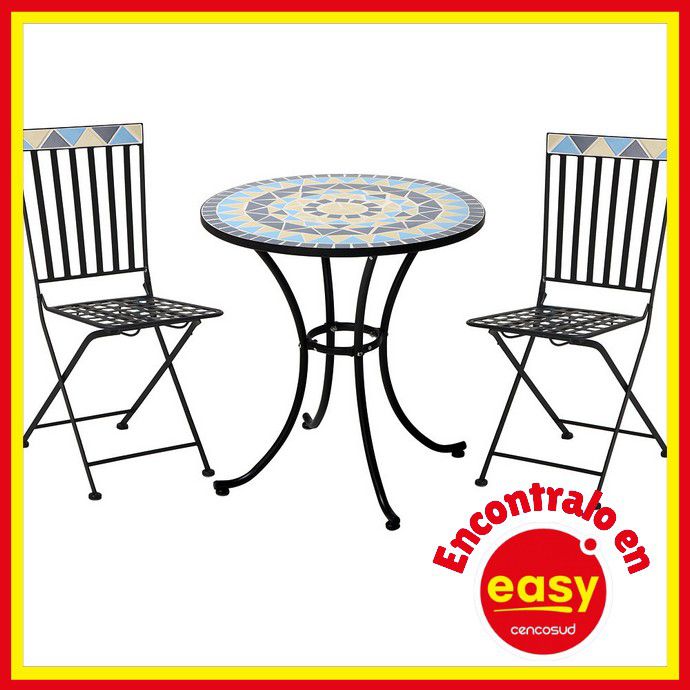 easy set 2 sillas + 1 mesa hierro mosaico bari precio ofertas comprar